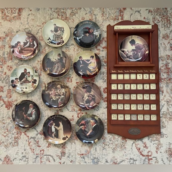 RARE Norman Rockwell American Mid-Century Porcelain Plate and Tile Wooden Wall